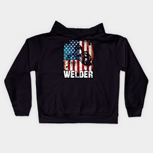 Welder American Flag Grunge Distressed Kids Hoodie